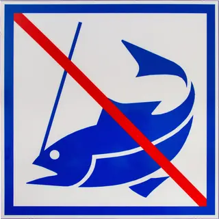 Informasjonsskilt Fiskeforbud Bl&#229;, 250x250mm